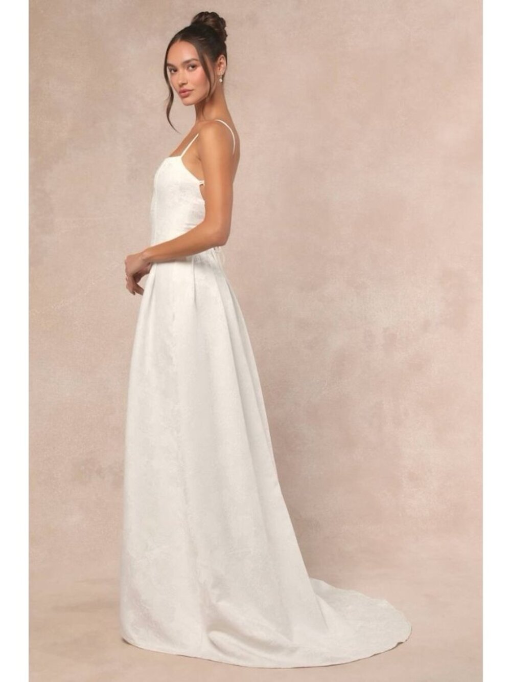 Lulus Arabella Wedding Dress Sz Small White Jacquard Lace Up Back Gown Bridal - Picture 6 of 7
